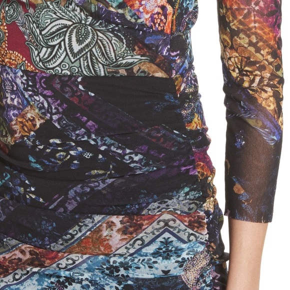 Fuzzi 3/4-Sleeve Printed Body-Con Tulle Dress - Picture 5 of 7